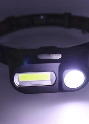 Налобний ліхтар акумуляторний bl-1804a cob+xpe, світлодіодний ліхтарик на голову чорний (налебний мілхтар) (st)7 фото
