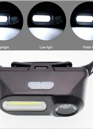 Налобний ліхтар акумуляторний bl-1804a cob+xpe, світлодіодний ліхтарик на голову чорний (налебний мілхтар) (st)9 фото
