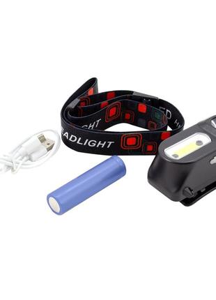 Налобний ліхтар акумуляторний bl-1804a cob+xpe, світлодіодний ліхтарик на голову чорний (налебний мілхтар) (st)8 фото
