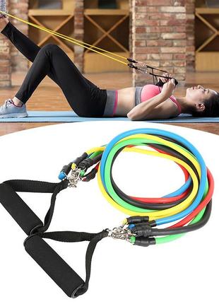 Набор трубчатых эспандеров power bands 11 предметов, резиновый многофункциональный...