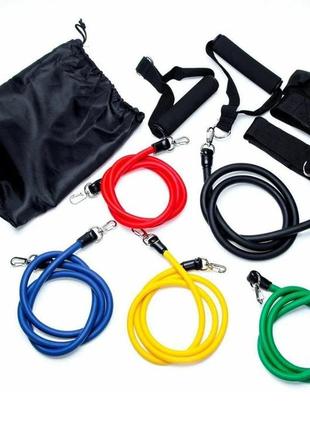 Набор трубчатых эспандеров power bands 11 предметов, резиновый многофункциональный...