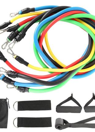 Набор трубчатых эспандеров power bands 11 предметов, резиновый многофункциональный...