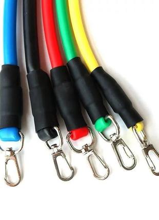 Набор трубчатых эспандеров power bands 11 предметов, резиновый многофункциональный...