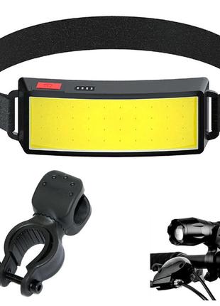 Налобний ліхтар "tm-g14 led cob headlamp" чорний і велокріплення для ліхтаря на кермо kk 03 (st)1 фото