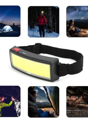 Налобний ліхтар "tm-g14 led cob headlamp" чорний і велокріплення для ліхтаря на кермо kk 03 (st)8 фото