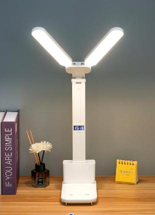 Лампа настольная светодиодная с сенсорным управлением с часами светильник аккумуляторный led складной