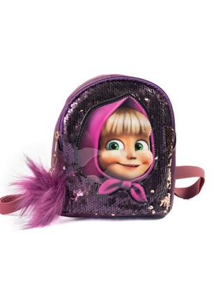 Рюкзак дитячий з машею з мультфільму маша та ведмідь рюкзачок для дівчинки фіолетовий