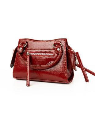 Сумка жіноча лакова, містка стильна сумочка на блискавці, червоний2 фото