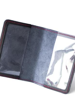 Шкіряна обкладинка для паспорта "passport+великий герб україни",чорна з позолотою+ червона нитка2 фото