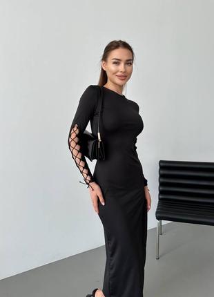 Платье женское длинное черное со шнуровкой2 фото