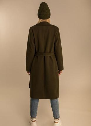 Женское демисезонное пальто на запах темный хаки2 фото