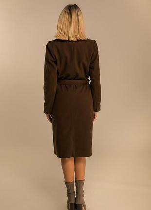 Женское демисезонное пальто на запах коричневое2 фото