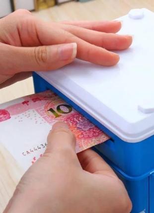 Детская копилка-сейф кот синий с кодовым замком и купюроприемником