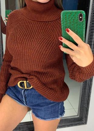 👚отпадный коричневый тёплый свитер/тёмно коричневый вязаный свитер👚1 фото
