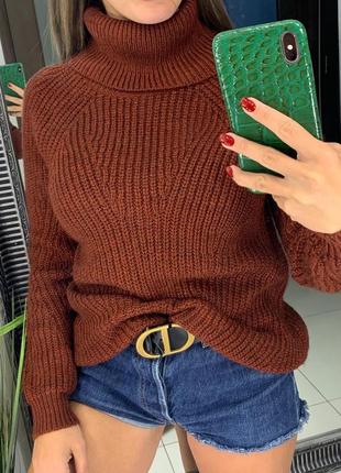 👚отпадный коричневый тёплый свитер/тёмно коричневый вязаный свитер👚2 фото