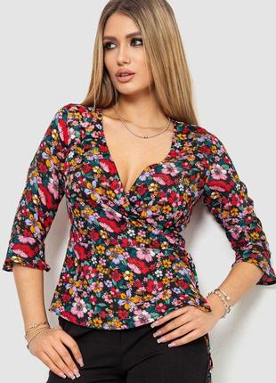 Блуза з квітковим принтом, колір різнобарвний, 244r0721 фото