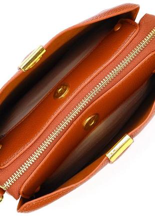 Стильная женская сумка на три отделения из натуральной кожи 22105 vintage рыжая3 фото