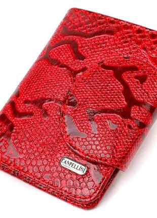 Лаковане жіноче портмоне середнього розміру з натуральної шкіри з тисненням під змію canpellini 21810 червоне