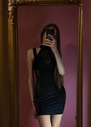 Черное платье мини полупрозрачное3 фото