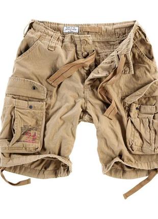 Чоловічі шорти surplus airborne vintage shorts beige gewas бежеві бавовняні повсякденні шорти карго сурплюс