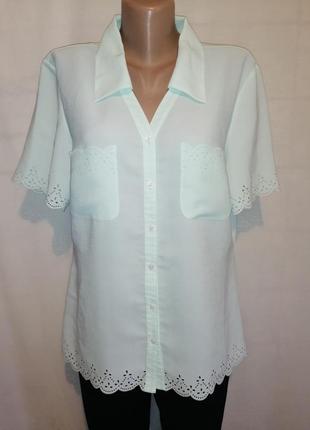 Блуза рубашка с коротким рукавом карманами мятного цвета1 фото