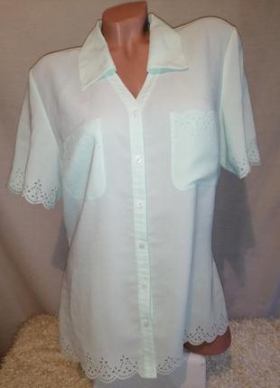 Блуза рубашка с коротким рукавом карманами мятного цвета2 фото