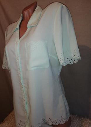 Блуза рубашка с коротким рукавом карманами мятного цвета4 фото