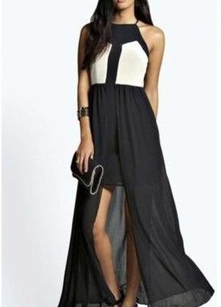 Чорна довга вечірня сукня з короткою спідницею від boohoo1 фото