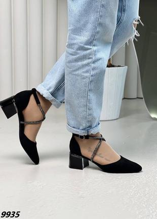 Женские туфли босоножки на устойчивых каблуках с ремешками8 фото