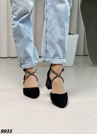 Женские туфли босоножки на устойчивых каблуках с ремешками7 фото