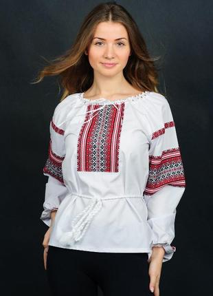0032 розпродаж до 31.03 акція українська жіноча вишиванка з тканою нашивкою чорно-червоного кольору
