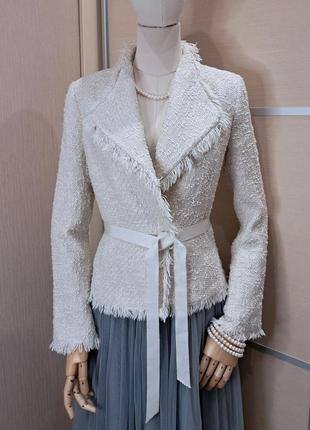 Жакет твідовий zara woman твидовый жакет пиджак, розмір м, в стилі шанель