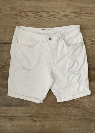 Белые джинсовые стрейч шорты с потертостями denim co