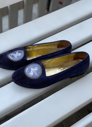 Винтажные замшевые лоферы туфли с вышивкой hermes5 фото
