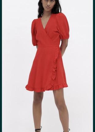 Лляна червона сукня zara на запах хс xs