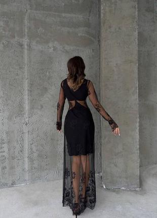 Женское двухслойное платье из сеточки с декором, с вырезами на талии, макси, длинное, мини, короткое, с длинным рукавом, полупрозрачное, прозрачное, из сетки4 фото