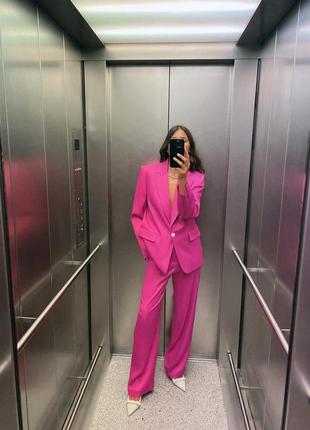 Прямые розовые атласные брюки zara new1 фото