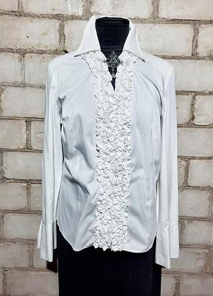 Белая блуза на молнии жабо