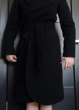 Шерстяное черное женское пальто sergio cotti зимнее, демисезонное, утепленное8 фото