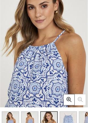 Біла майка-топ блакитно-синій принт