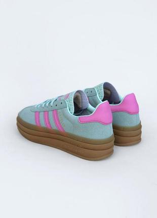 Женские кроссовки бирюза с розовым adidas gazelle mint5 фото