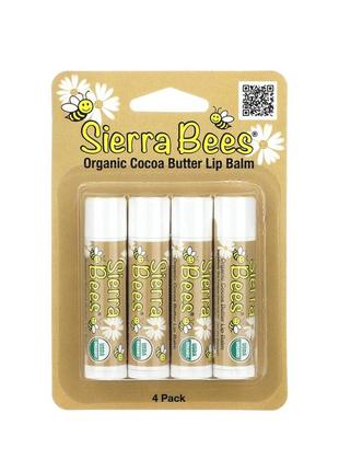 Sierra bees органічний бальзам для губ, масло какао, 4 шт. в упаковці, по 4,25 г