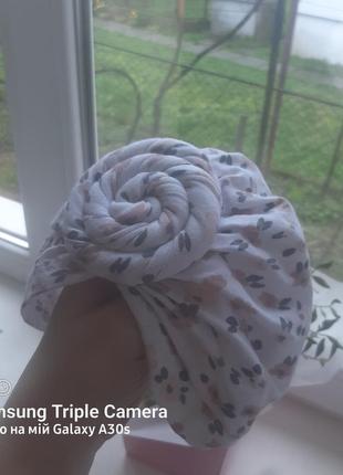 Шапка тюрбан чалма на девочку 0-6 месяцев/весенняя шапка с цветами2 фото