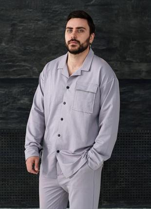 Чоловічий стильний весняний костюм двійка на кнопках рубашка сорочка брюки піньє пеньє бавовна туреччина2 фото