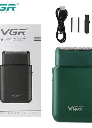 Акумуляторна чоловіча міні електробритва vgr v-390 для гоління бороди та вусів шейвер. колір: зелений