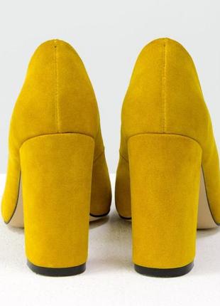 Замшевые горчичные туфли на каблуке,36-406 фото