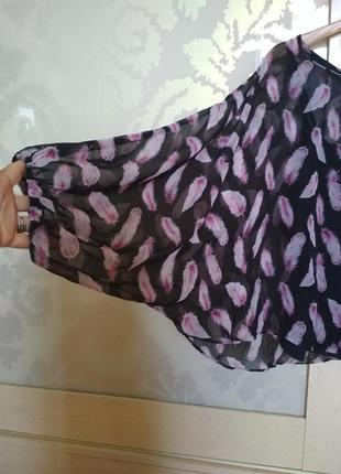 Шифонова блуза , принт "пір'їнка", пишний рукав летюча миша3 фото