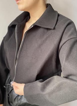Женское укороченное черное пальто весеннее демисезонное короткое пальто жакет пиджак на весну куртка3 фото