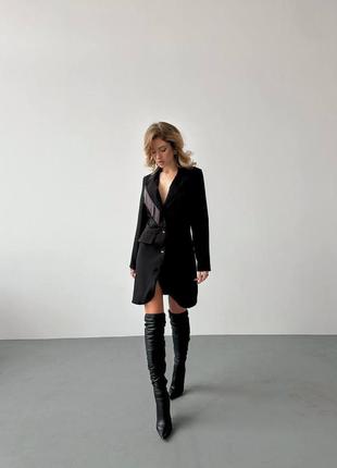 Платье пиджака с бахромой 💕 черное платье пиджак 💕6 фото