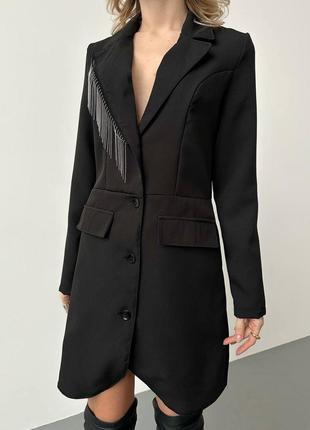 Сукня піджак з бахромою 💕 чорне плаття піджак 💕